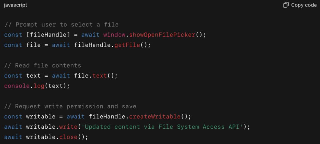 File System Access API Technical Example