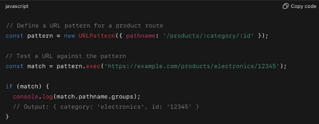 Javascript API URL Pattern API Example